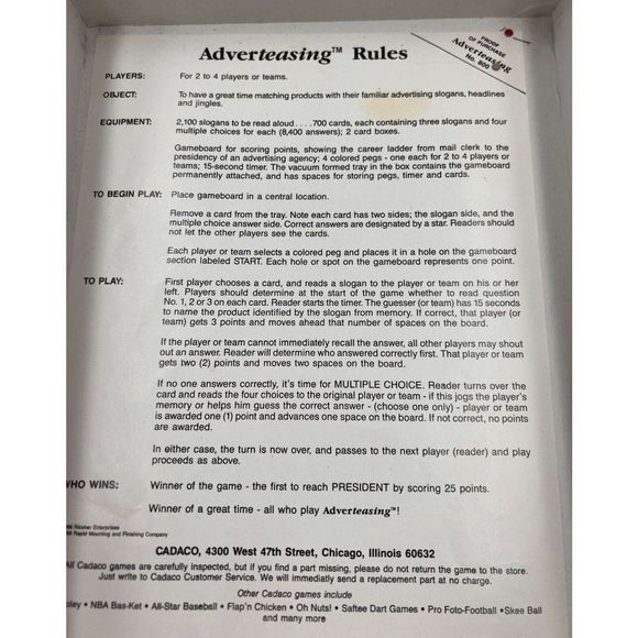 1988 Adverteasing Board Game Of Slogans Commercials & Jingles Complete Trivia - Picture 7 of 11